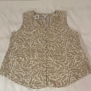 Liz Claiborne Linen Blend Beige Floral Sleeveless Blouse Size M